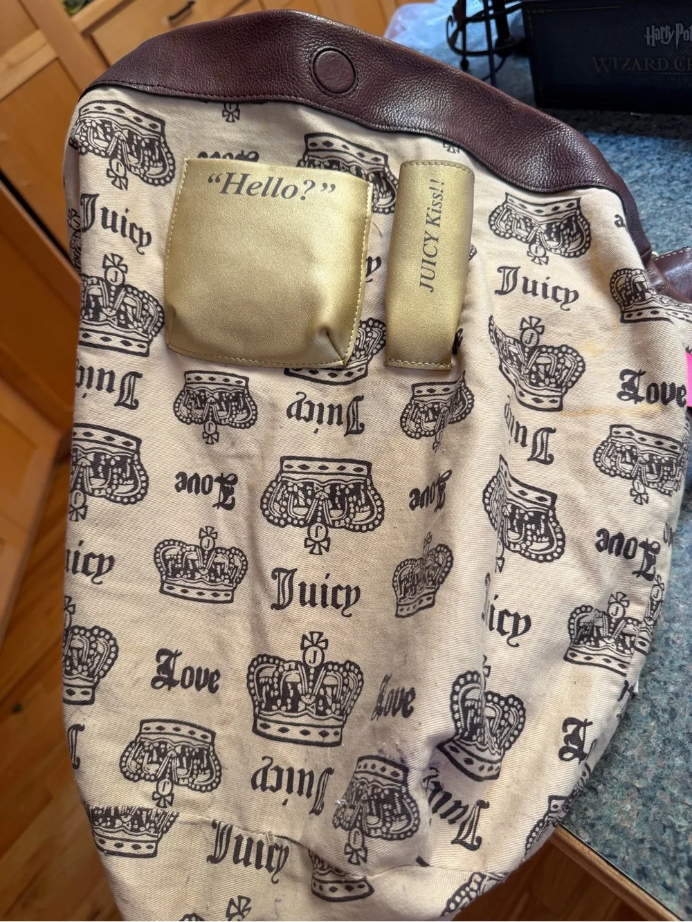 VTG Juicy Couture Brown Leather Hobo Bag Quilted Pocket Pouch Charm Y2K Slouchy